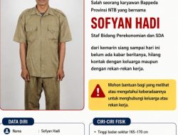 Staf Bappeda NTB Sofyan Hadi Dikabarkan Hilang Kontak